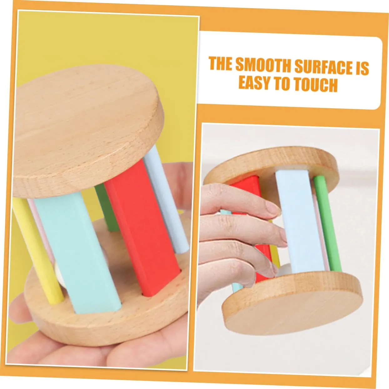 Sosoport Montessori Wooden Roller Rattle for Boy Girl Hand Rattle Sensory Plaything for Newborns Safe Instrument Promotes Grasping Hand Eye Coordination