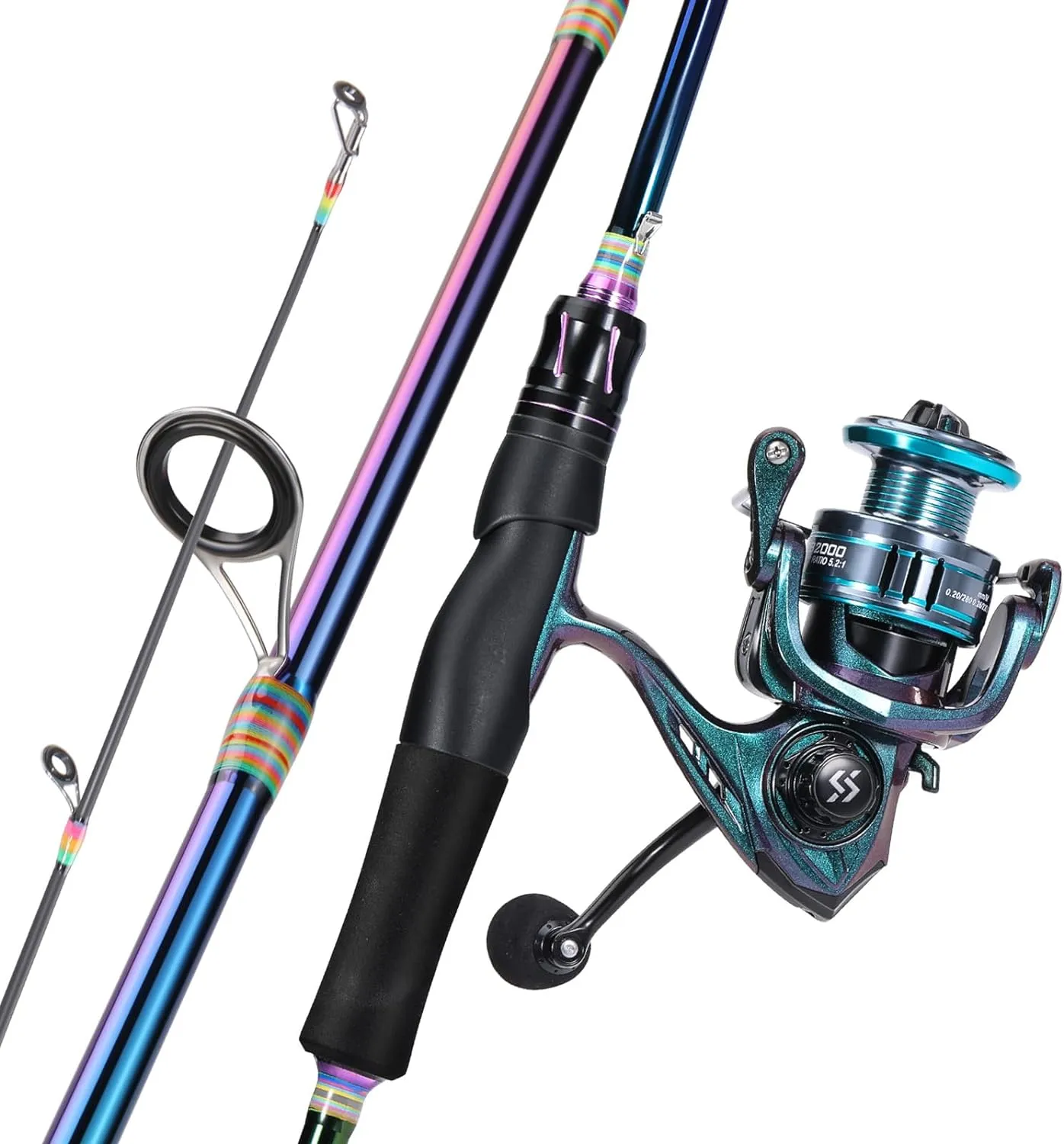 Sougayilang Spinning Fishing Reel Rod Combo, Two Pieces Colorful Poratble Light Weight Fishing Rod with Powerful Fishing Gear for Freshwater Saltwater