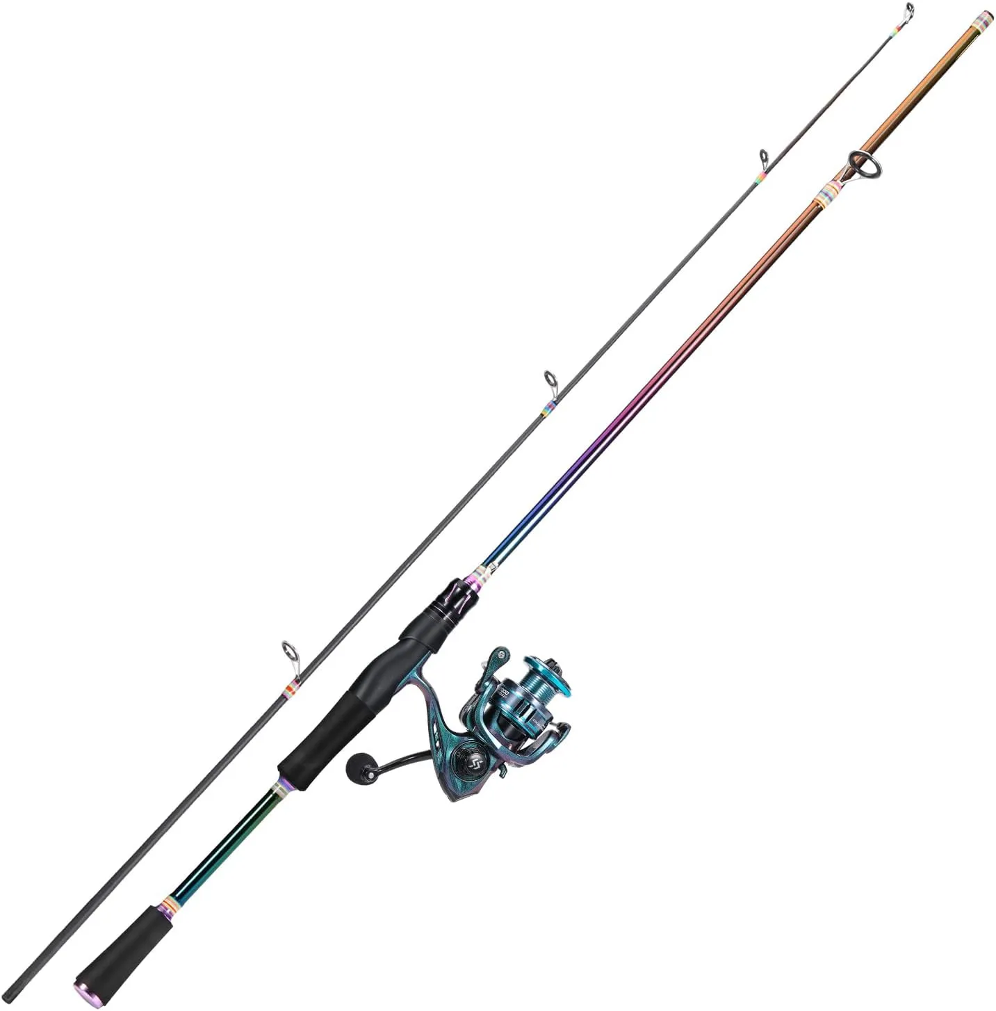 Sougayilang Spinning Fishing Reel Rod Combo, Two Pieces Colorful Poratble Light Weight Fishing Rod with Powerful Fishing Gear for Freshwater Saltwater