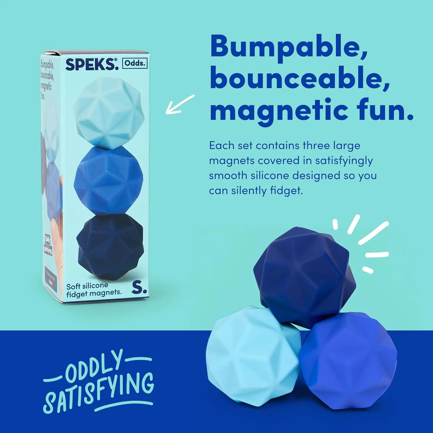 Speks Odds Soft Silicone Fidget Magnets | Silent Stress Relief Toys | Textured Magnetic Balls for Adults & Teens 14  | Blue