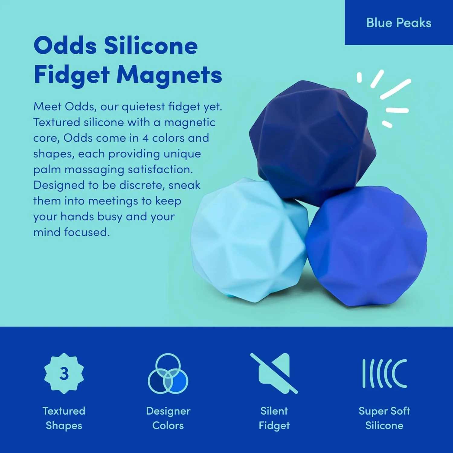 Speks Odds Soft Silicone Fidget Magnets | Silent Stress Relief Toys | Textured Magnetic Balls for Adults & Teens 14  | Blue