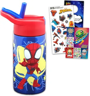Spidey and Friends Stainless Steel Water Bottle for Boys and Girls ~ 3pc Bundle with Marvel Spiderman Reusable Water Bottle Plus More