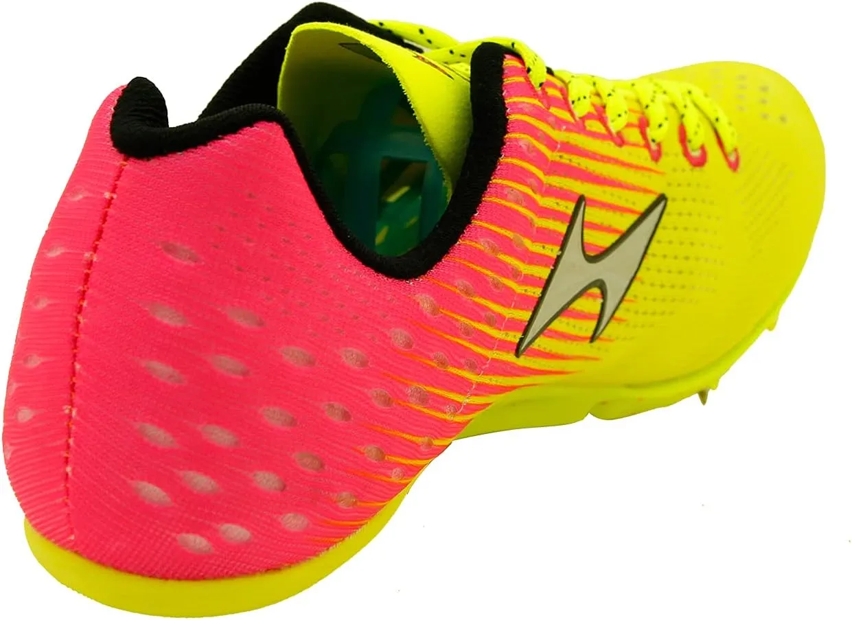 Spike Running Sprint Shoes Track and Field Cleats Mesh Breathable Lightweight Professional Athletic Shoes Neon Yellow & Pink for Boys Girls Womens Mens Youth