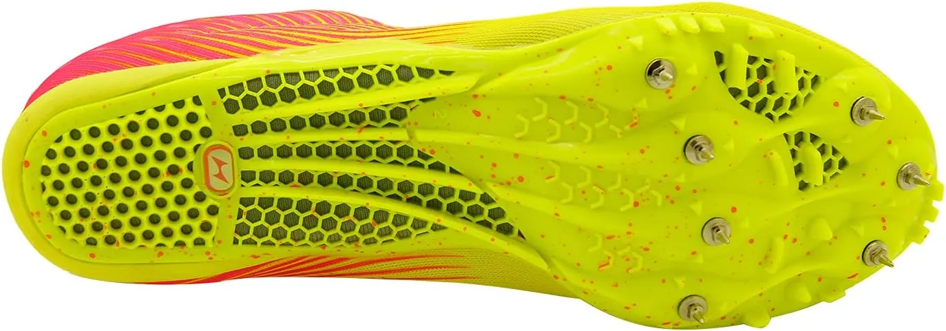 Spike Running Sprint Shoes Track and Field Cleats Mesh Breathable Lightweight Professional Athletic Shoes Neon Yellow & Pink for Boys Girls Womens Mens Youth