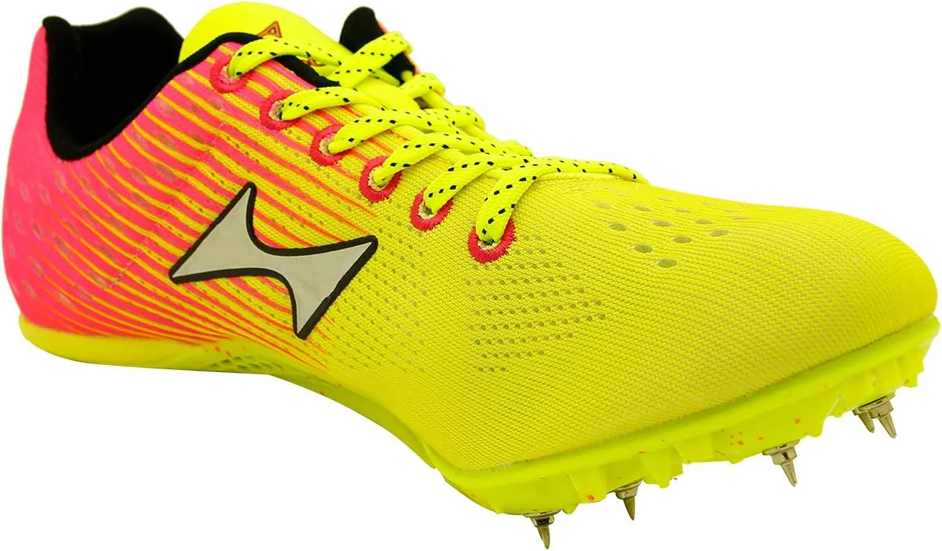 Spike Running Sprint Shoes Track and Field Cleats Mesh Breathable Lightweight Professional Athletic Shoes Neon Yellow & Pink for Boys Girls Womens Mens Youth