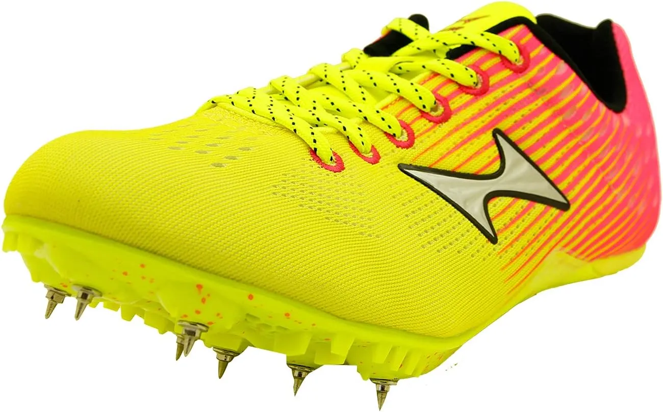 Spike Running Sprint Shoes Track and Field Cleats Mesh Breathable Lightweight Professional Athletic Shoes Neon Yellow & Pink for Boys Girls Womens Mens Youth