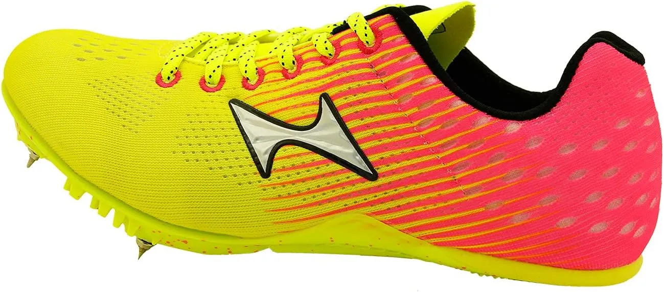 Spike Running Sprint Shoes Track and Field Cleats Mesh Breathable Lightweight Professional Athletic Shoes Neon Yellow & Pink for Boys Girls Womens Mens Youth