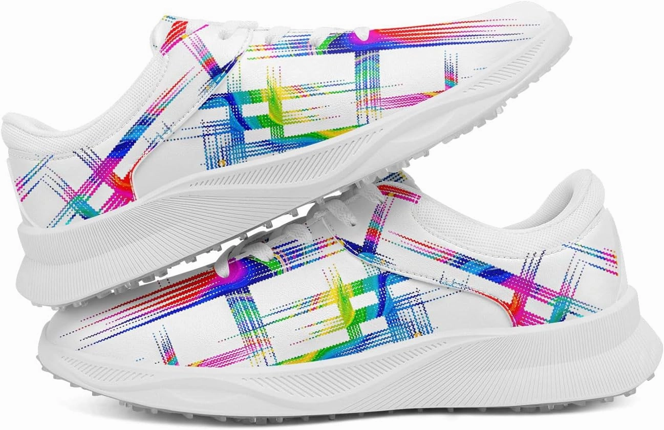 Spikeless Golf Shoes for Men & Women, Breathable Golf Sneakers Colorful Abstract Art Sports Walking Shoes Fashion Footwear