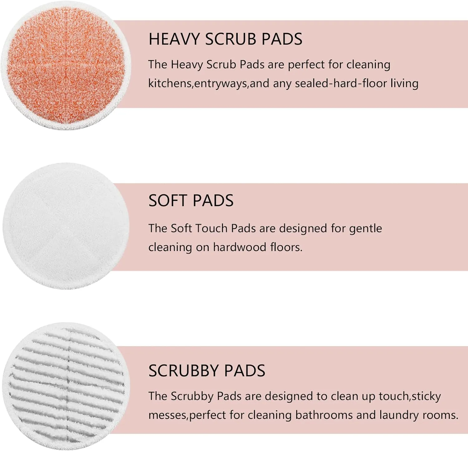 Spinwave Mop Pads Replacement Set Compatible with Bissell Spinwave 2039A 2124: 4 Heavy Scrub Pads, 2 Soft Pads, 2 Scrubby Pads by BeiLan (8Pack)
