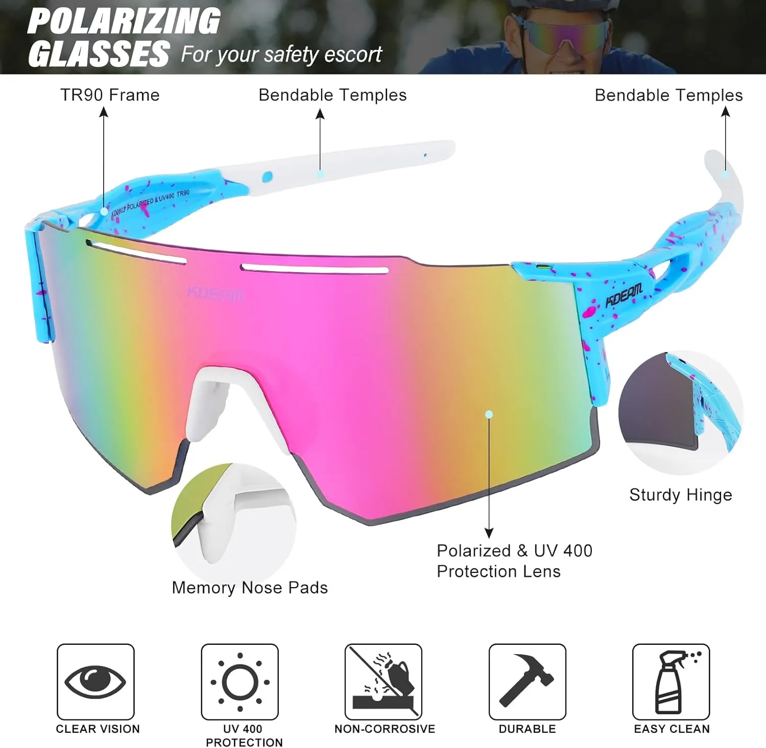 Sports Polarized Sunglasses for Women Men, UV400 Cycling Goggles Baseball Running Fishing Outdoor Windproof Eyewear