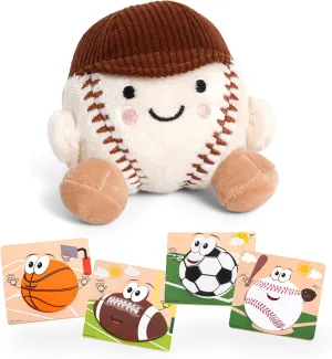 Sports Toy Bundle | Baseball Stuffed Animal with Wooden Sports Puzzles | Kids Sports Toys Set with Basketball, Football, Baseball, Soccer Puzzle & Soft Baby Baseball Plush Toy
