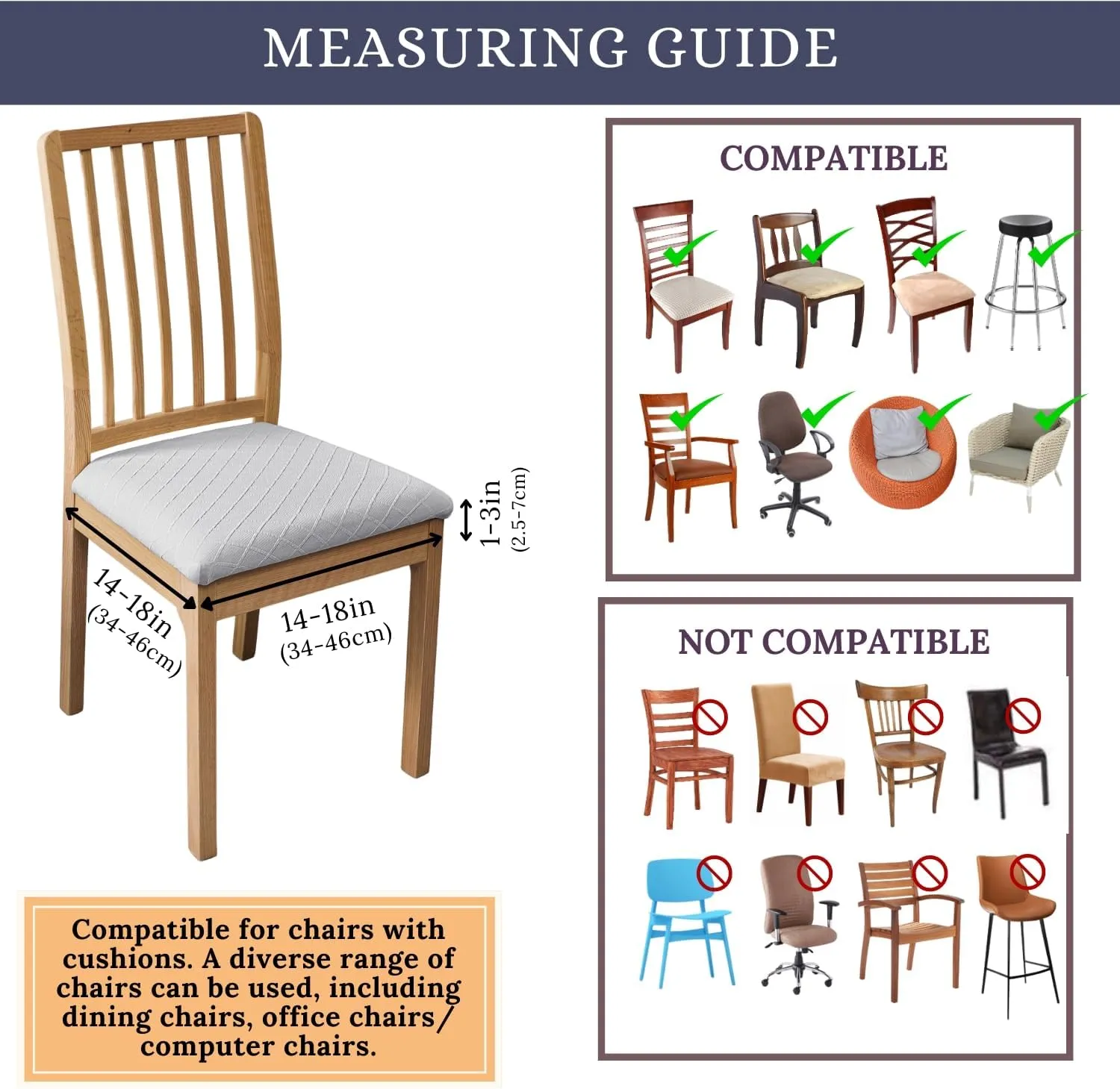 SPRINGRICO 100% Waterproof Seat Covers for Dining Room Chair Set of 4 Washable Seat Cushion Slipcovers Kitchen Chair Covers (4 Pack, Waterproof Gray)