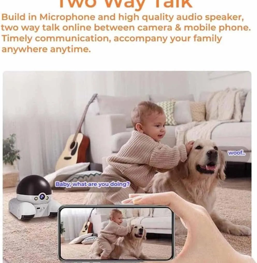 Spymate Robot, Firam Robot, Blinky Bot Camera, 360° Night Vision Design, Pet-Friendly Interactions, 2 Way Talk 1080p WiFi Motion Detection, Abnormal Message Reminder(4G,64GB)