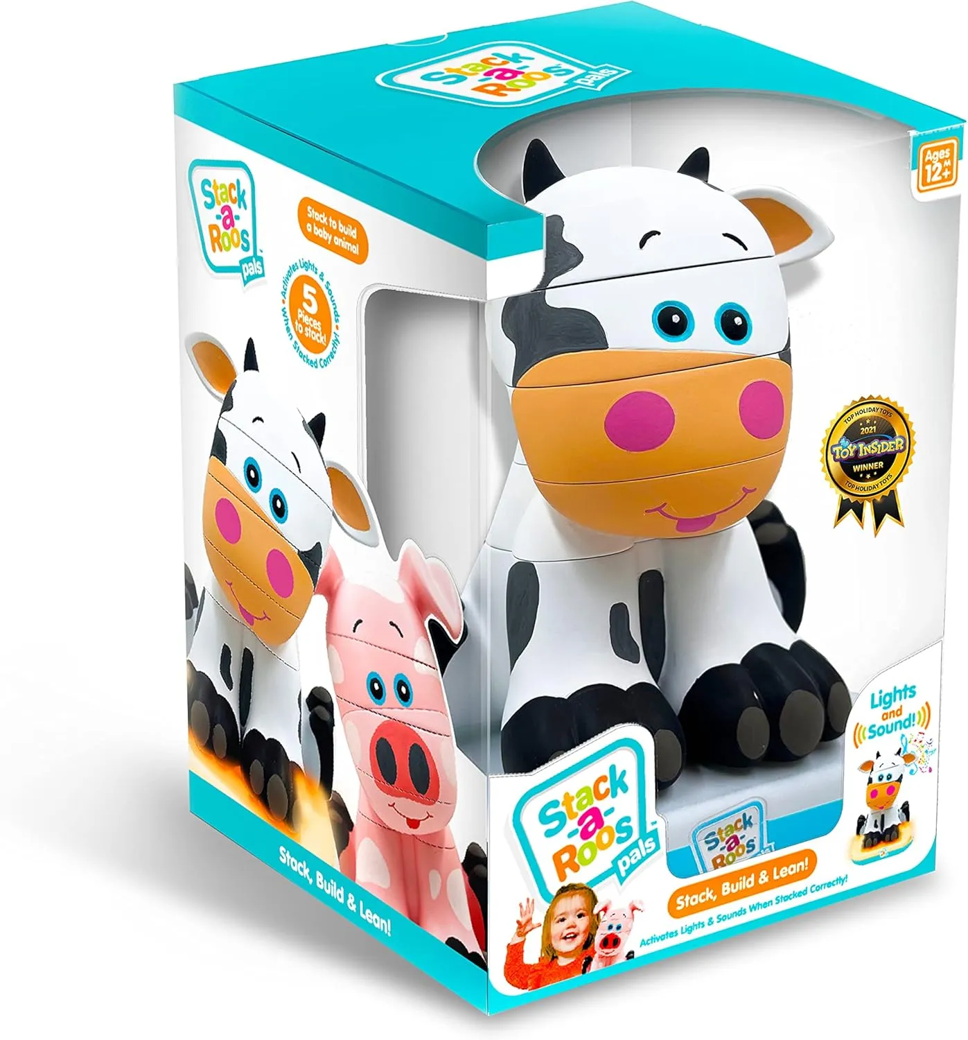 Stack-a-Roos Baby Cow by Salus Brands - Animal Stacking Toy, Educational Early Learning Toy for Infants Babies Toddlers, Age 12  Months - Great Baby Gifts