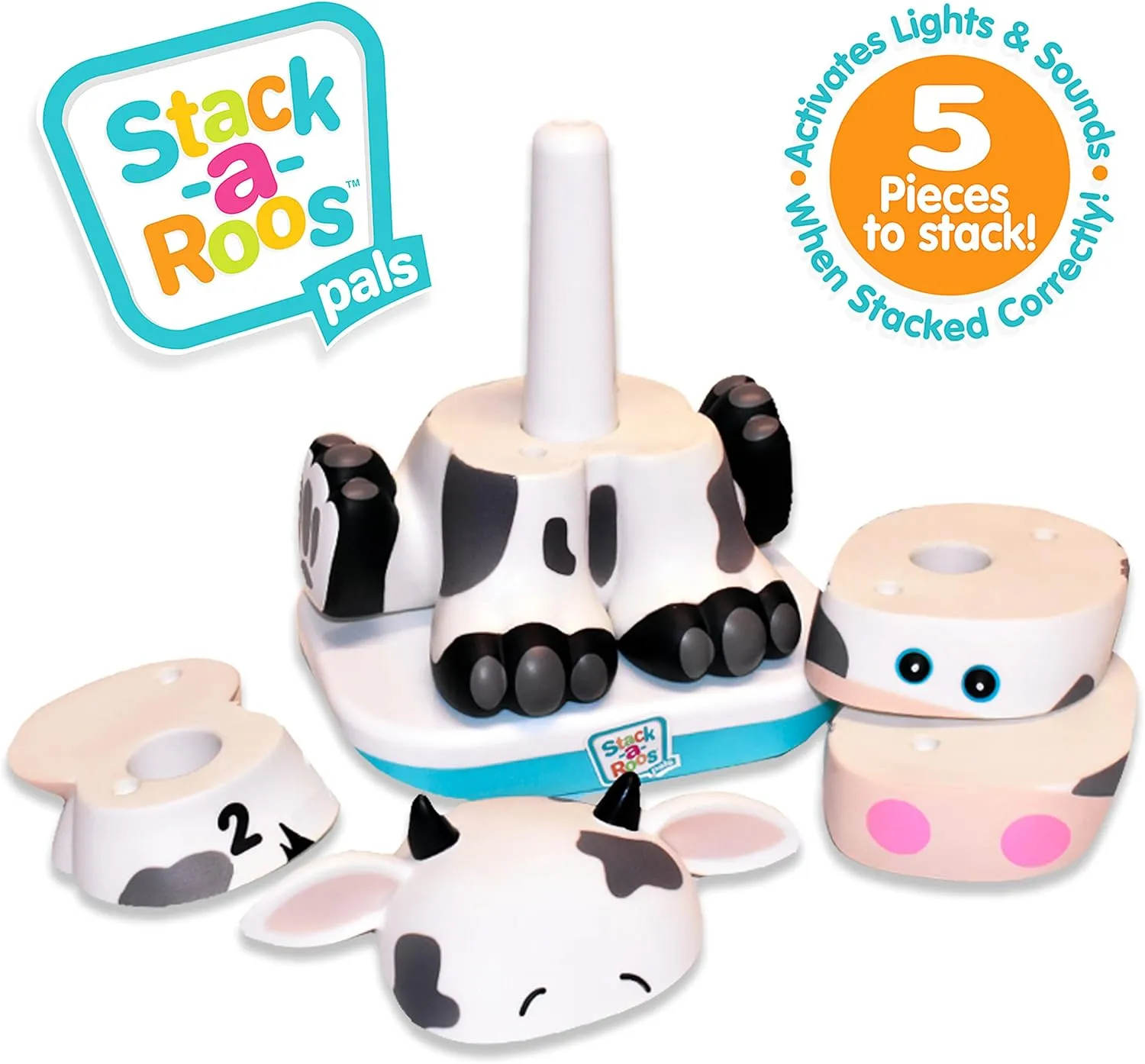 Stack-a-Roos Baby Cow by Salus Brands - Animal Stacking Toy, Educational Early Learning Toy for Infants Babies Toddlers, Age 12  Months - Great Baby Gifts