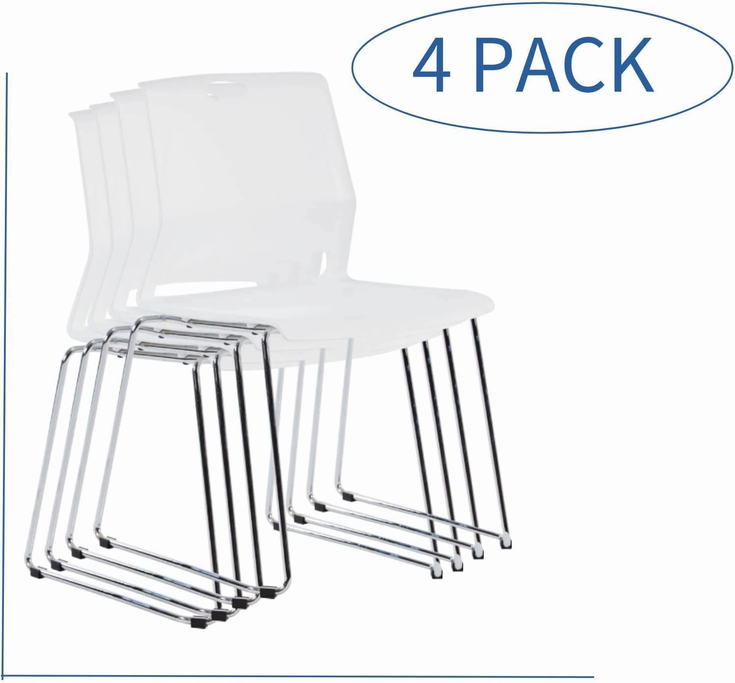Stackable Chairs Set of 4, Office Waiting Room Chairs with Back, Plastic Stacking Chair for Dining Room, Conference Room, Restaurant and Lobby (White).