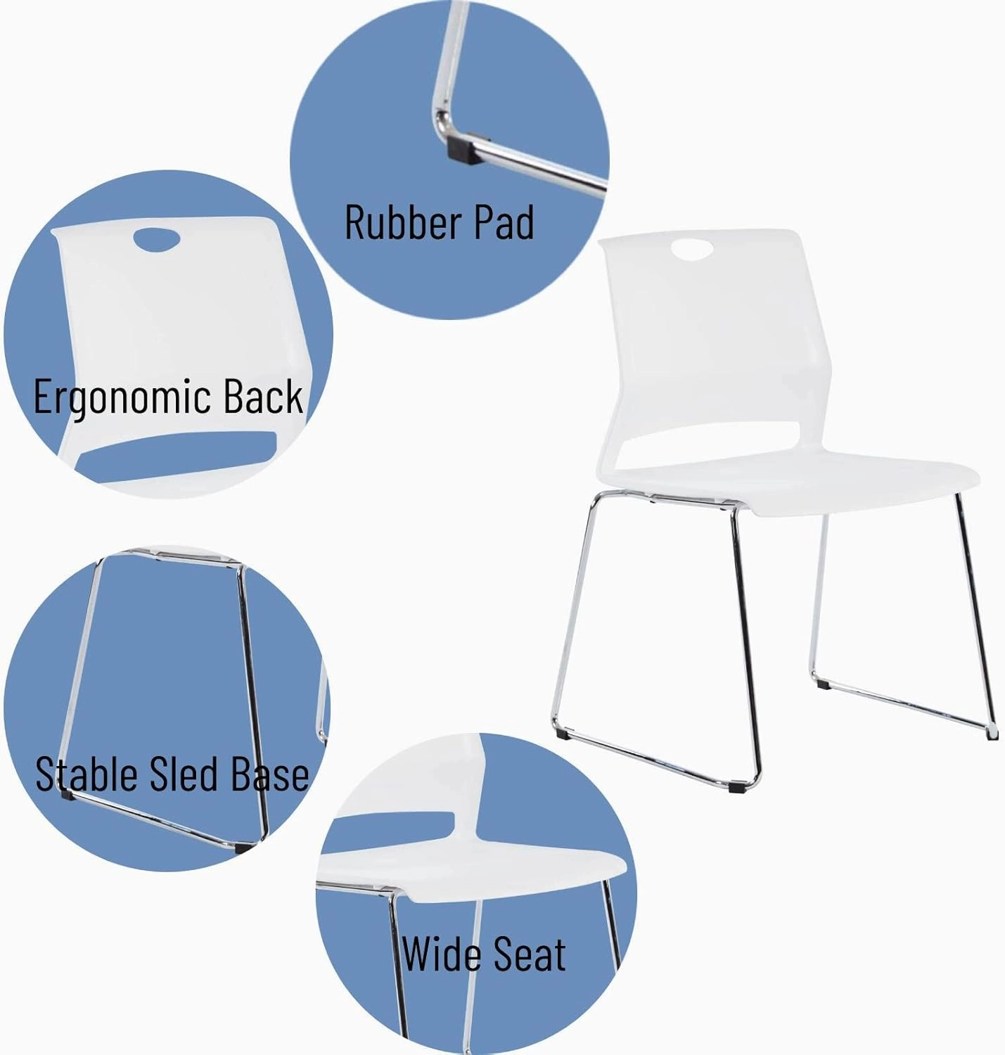 Stackable Chairs Set of 4, Office Waiting Room Chairs with Back, Plastic Stacking Chair for Dining Room, Conference Room, Restaurant and Lobby (White).