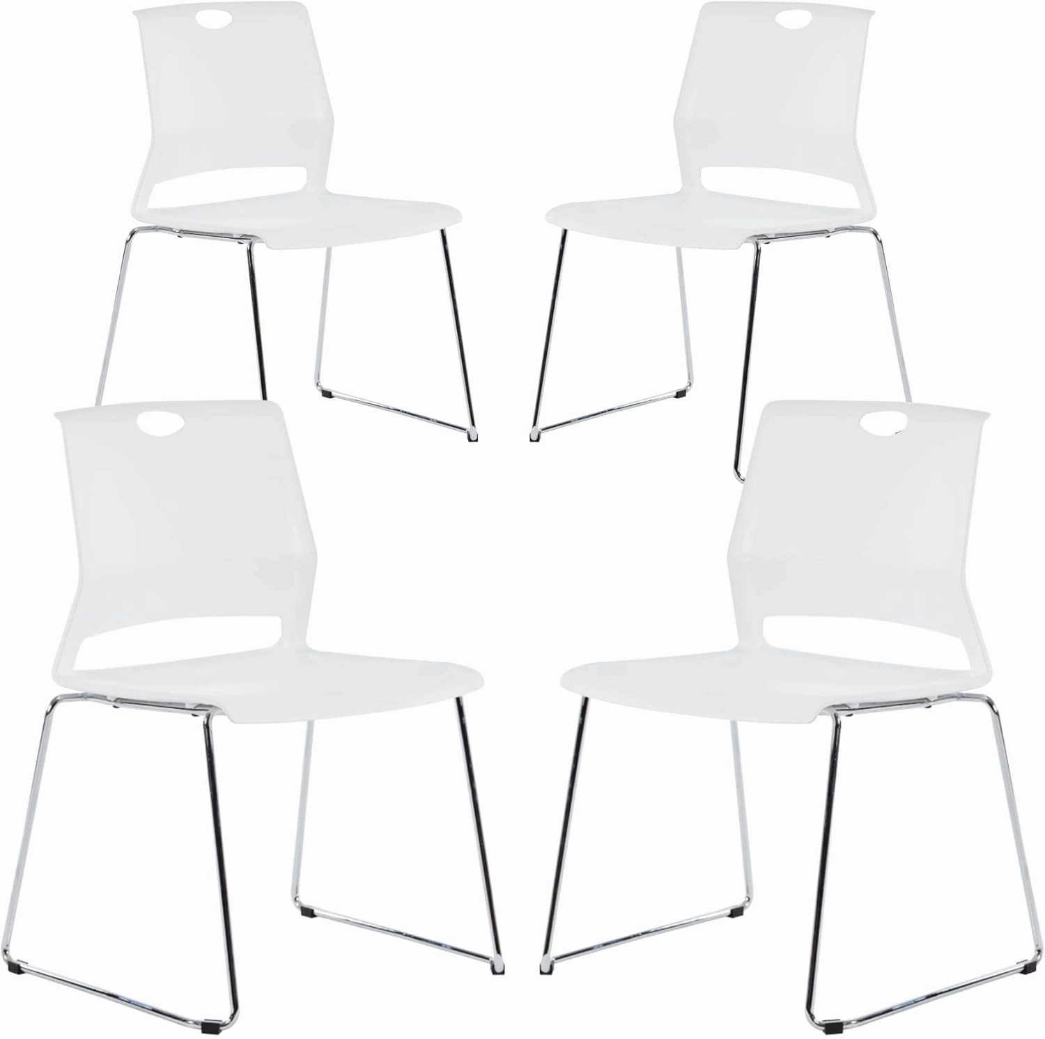 Stackable Chairs Set of 4, Office Waiting Room Chairs with Back, Plastic Stacking Chair for Dining Room, Conference Room, Restaurant and Lobby (White).