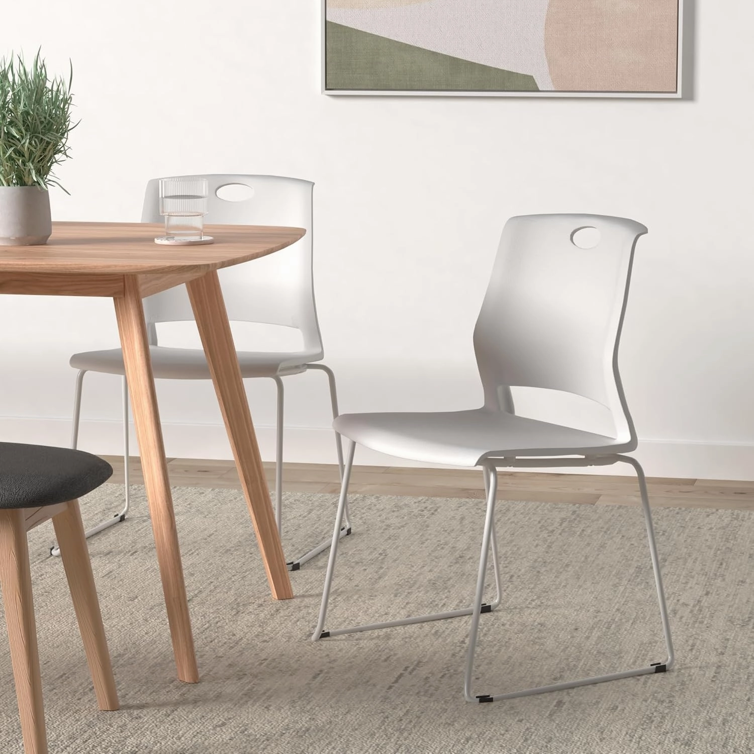 Stackable Chairs Set of 4, Office Waiting Room Chairs with Back, Plastic Stacking Chair for Dining Room, Conference Room, Restaurant and Lobby (White).