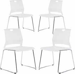 Stackable Chairs Set of 4, Office Waiting Room Chairs with Back, Plastic Stacking Chair for Dining Room, Conference Room, Restaurant and Lobby (White).