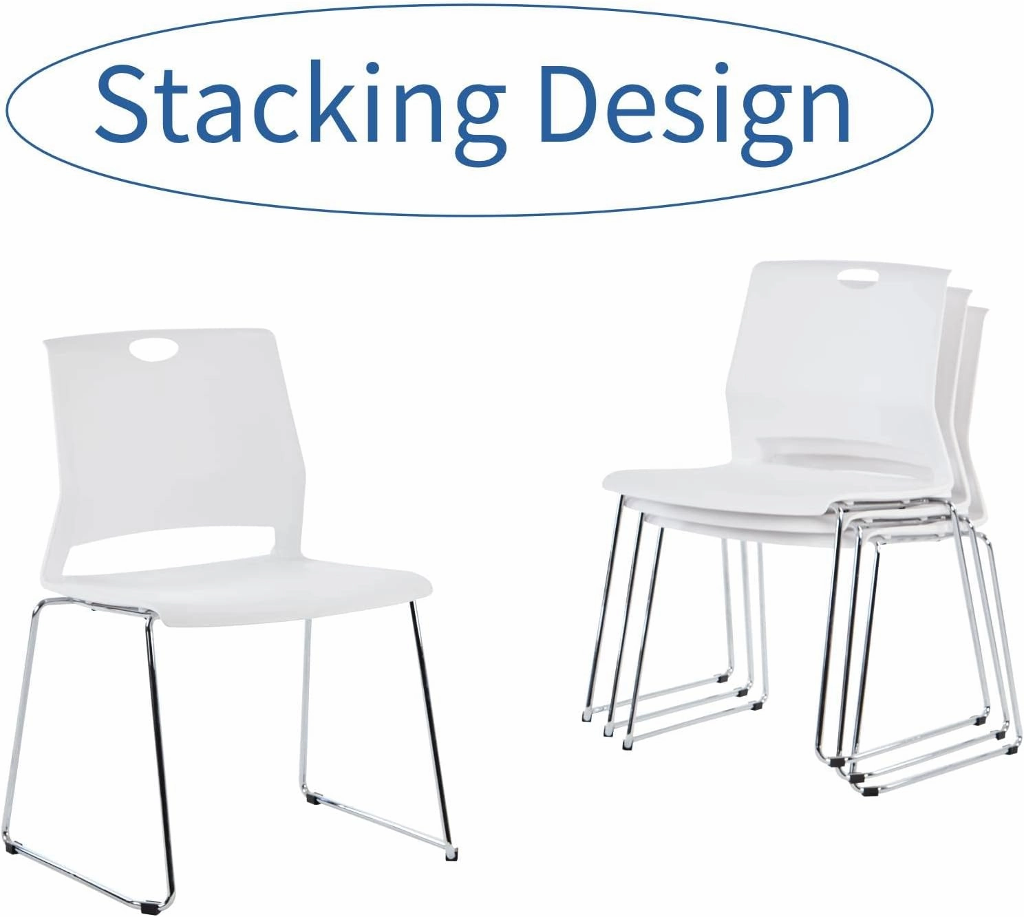 Stackable Chairs Set of 4, Office Waiting Room Chairs with Back, Plastic Stacking Chair for Dining Room, Conference Room, Restaurant and Lobby (White).