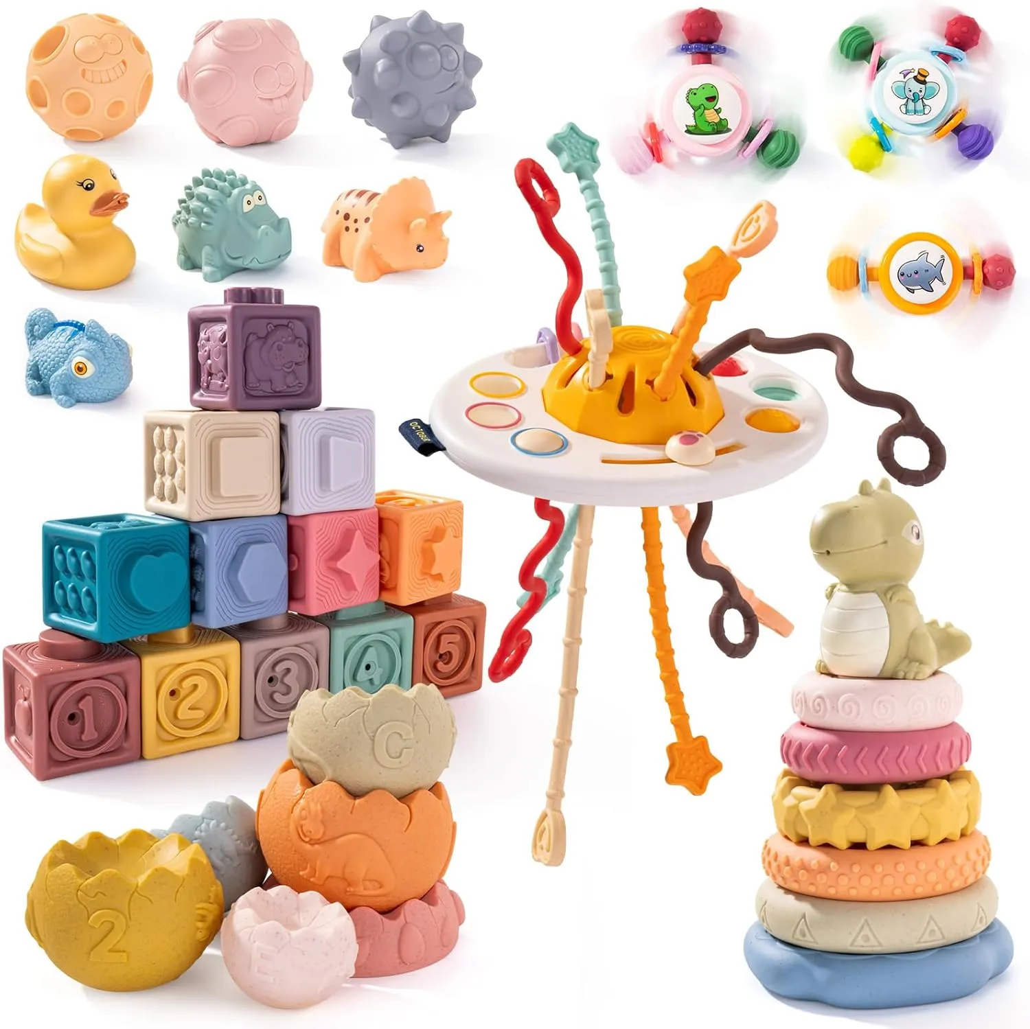 Stacking Toy Set 26Pcs for Babies 36  Months - Lala Toys Educational Toys, Montessori Baby Building Blocks, Soft Stacking Blocks, Sensory Balls - Ideal Baby Stacking Toys and Sensory Toys