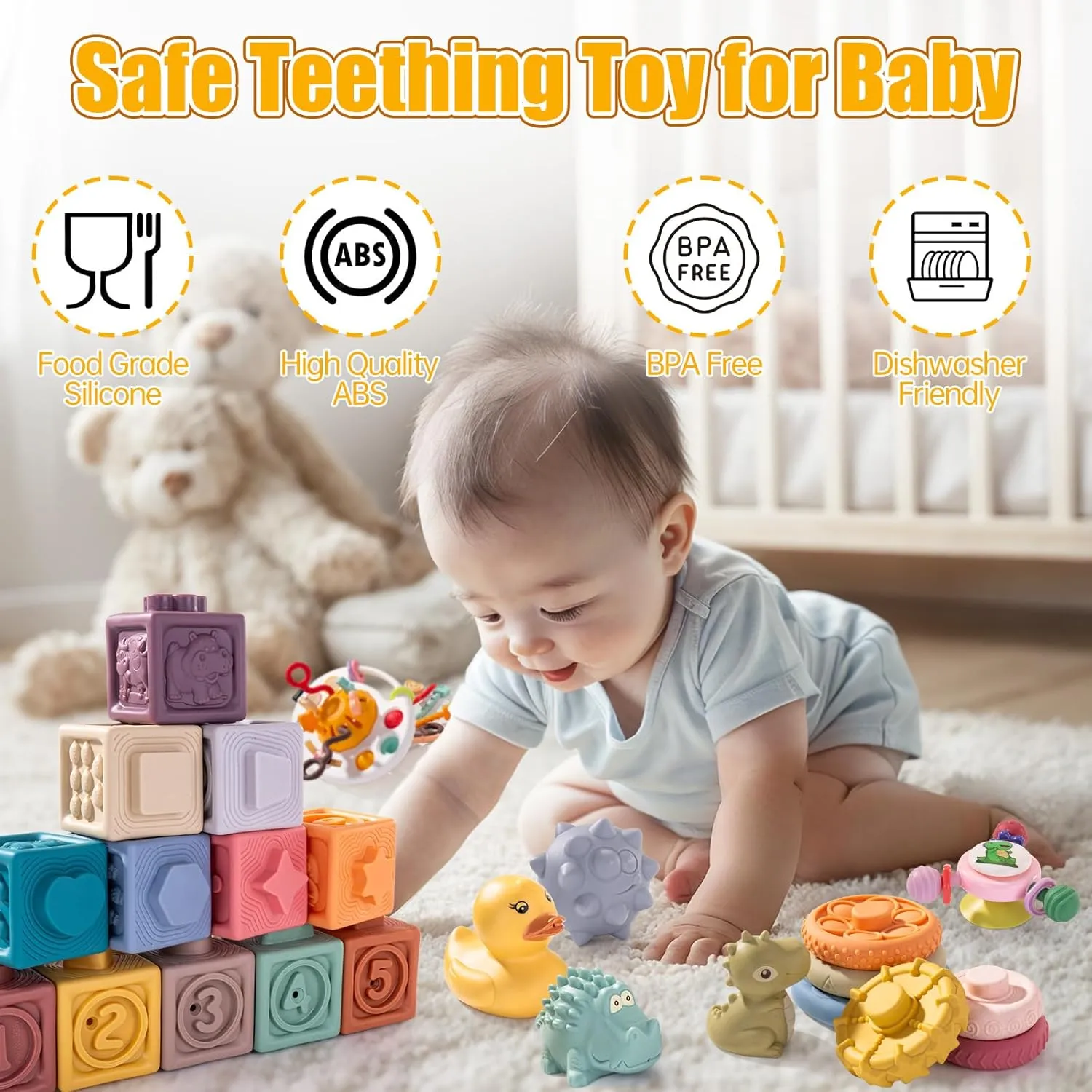 Stacking Toy Set 26Pcs for Babies 36  Months - Lala Toys Educational Toys, Montessori Baby Building Blocks, Soft Stacking Blocks, Sensory Balls - Ideal Baby Stacking Toys and Sensory Toys