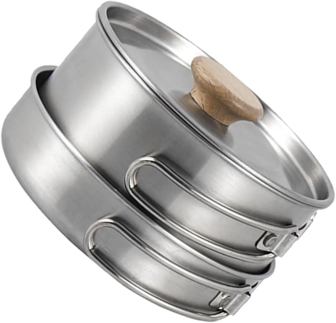 Stainless Steel Folding Handle Pot Camping Griddle Pan Stove Camping Utensil Set Professional Outdoor Cooking Pot