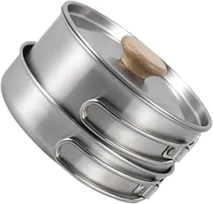 Stainless Steel Folding Handle Pot Camping Griddle Pan Stove Camping Utensil Set Professional Outdoor Cooking Pot