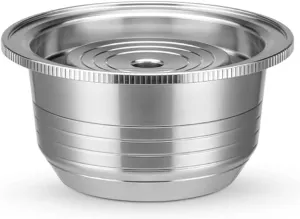 Stainless Steel Refillable Capsules Reusable Coffee Pods (8oz,240ml) Compatible for Nespresso Vertuo espresso Pods Refillable Capsules Attched 1 Reusable Spoon 1 Brush (Silver)