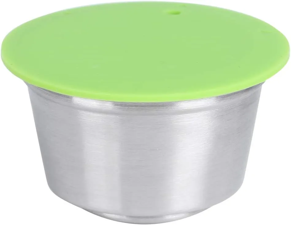 Stainless Steel Reusable Refillable Coffee Capsule Cup with Pressed Powder Cover Fit for Dolce Gusto Coffee Maker (Green)