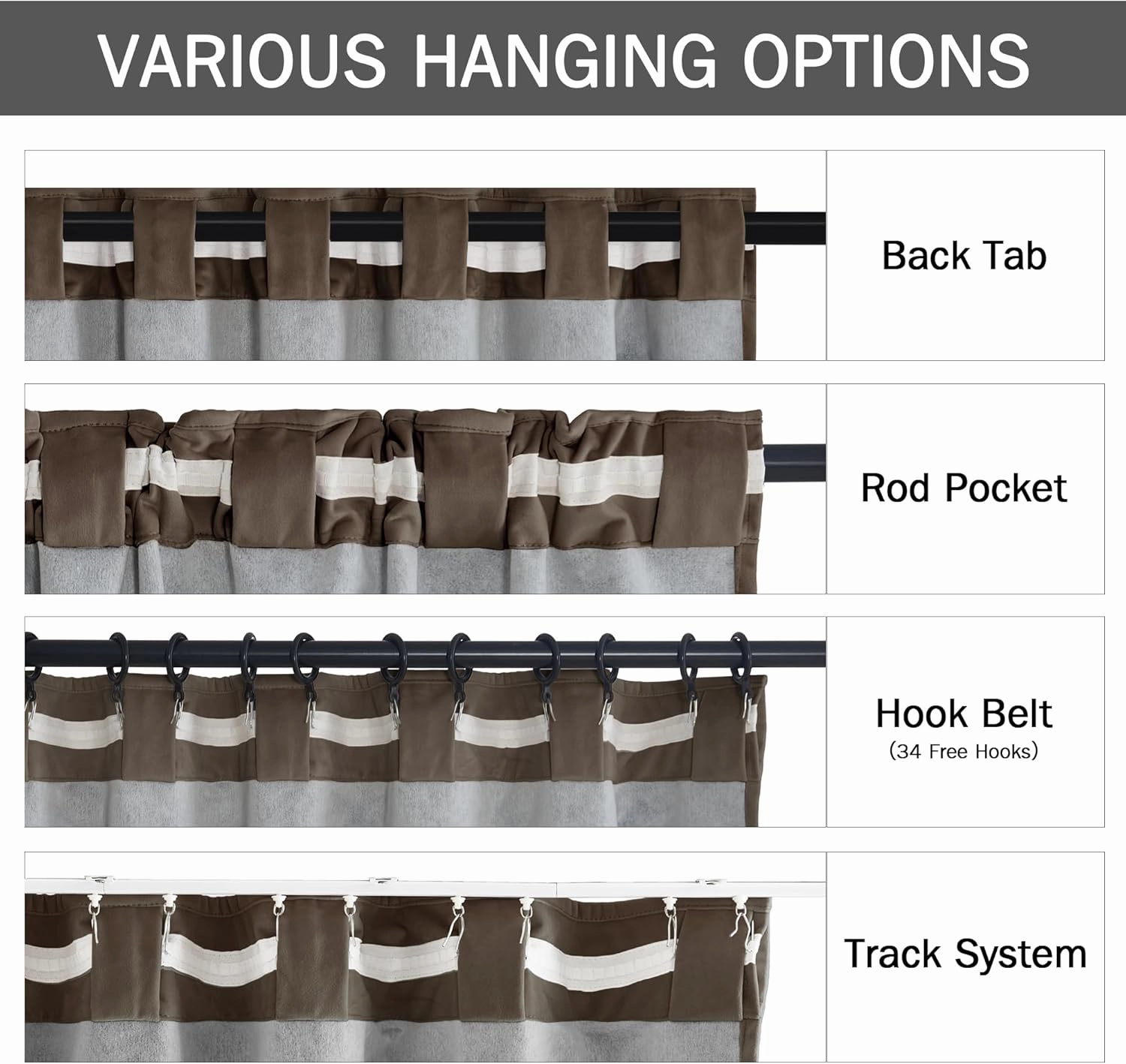 StangH Taupe Velvet Curtains 96 inches Long Total Blackout Liner Heavy Thick Panels Hook Belt Back Tab Thermal Insulated Drapes for Living Room Sliding Door, W52 x L96, 2 Panels