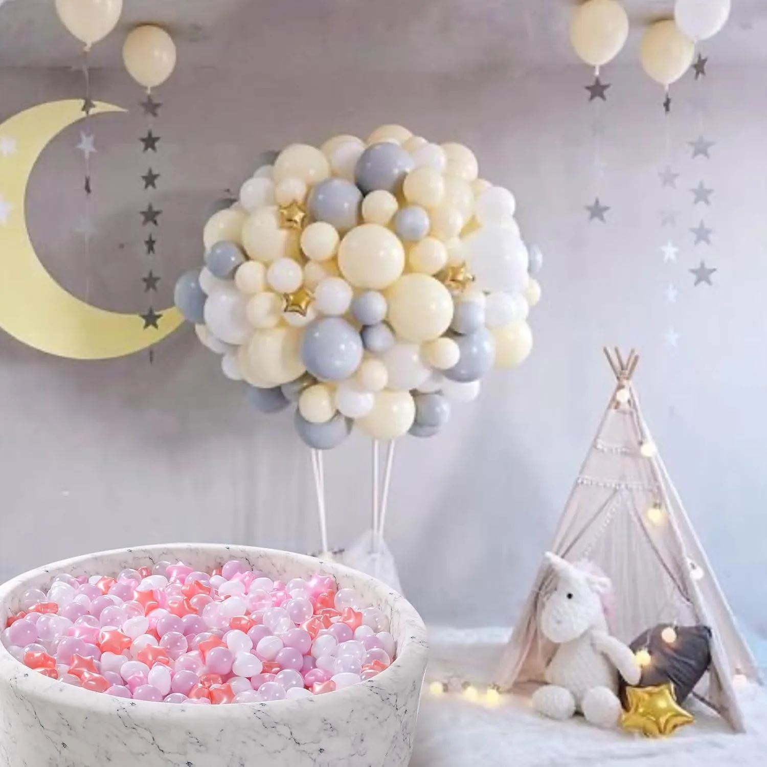 Star Ball Pit Balls for Toddlers- 100 Pcs Crush Proof Plastic Toy Balls for Toddler Ball Pool, Ballpit Play Tent, Baby Pool Water Toys, Christmas Party Decoration, Photo Props