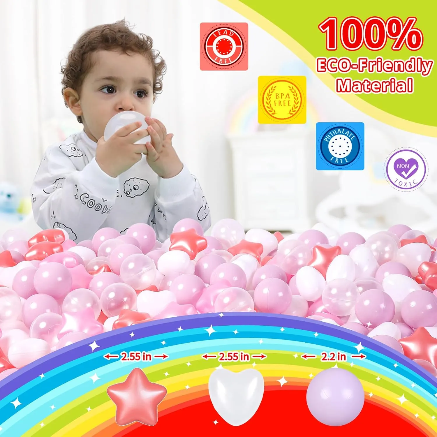 Star Ball Pit Balls for Toddlers- 100 Pcs Crush Proof Plastic Toy Balls for Toddler Ball Pool, Ballpit Play Tent, Baby Pool Water Toys, Christmas Party Decoration, Photo Props