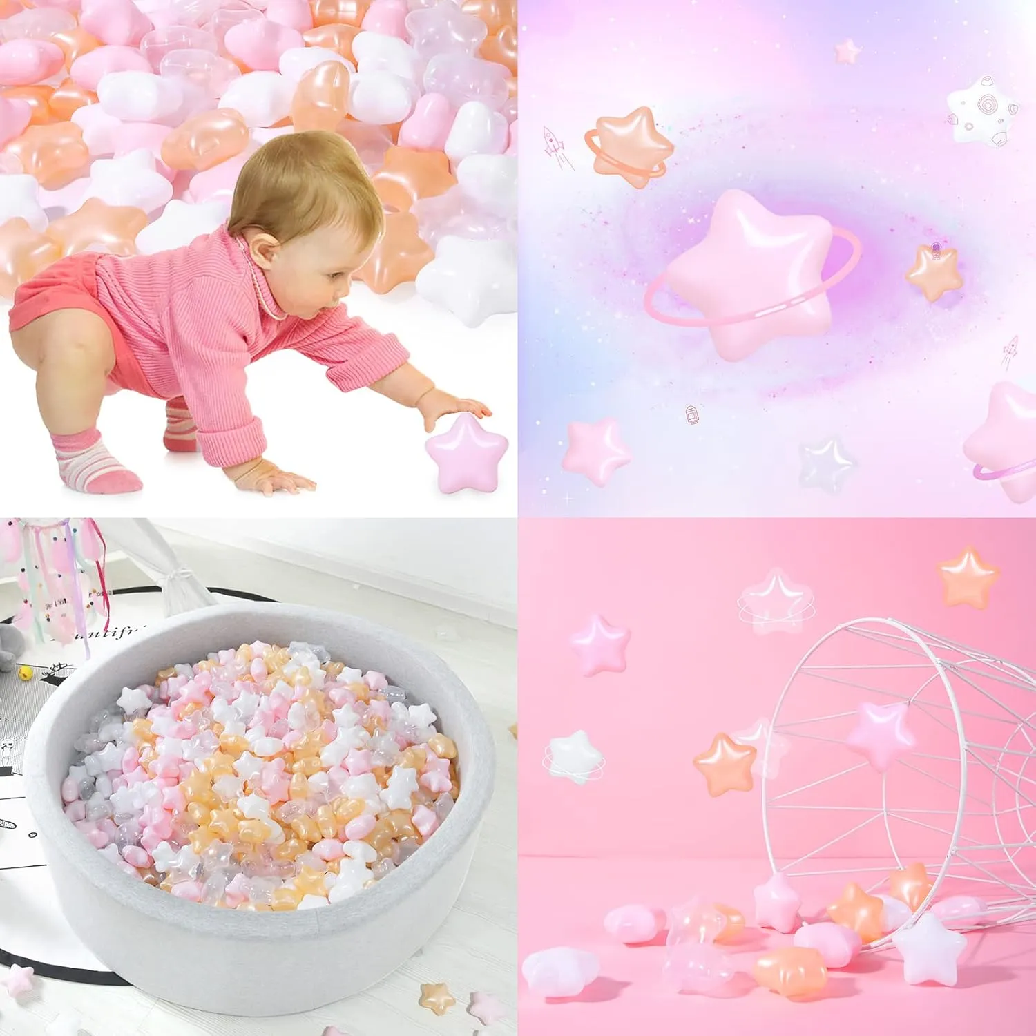 STARBOLO Star Ball Pit Balls for Toddlers -100pcs Stars 2.55-Inch Phthalate Free BPA Free Non-Toxic Crush Proof Play Balls for Play Tent Pool Playhouse Playpen Party Decoration.