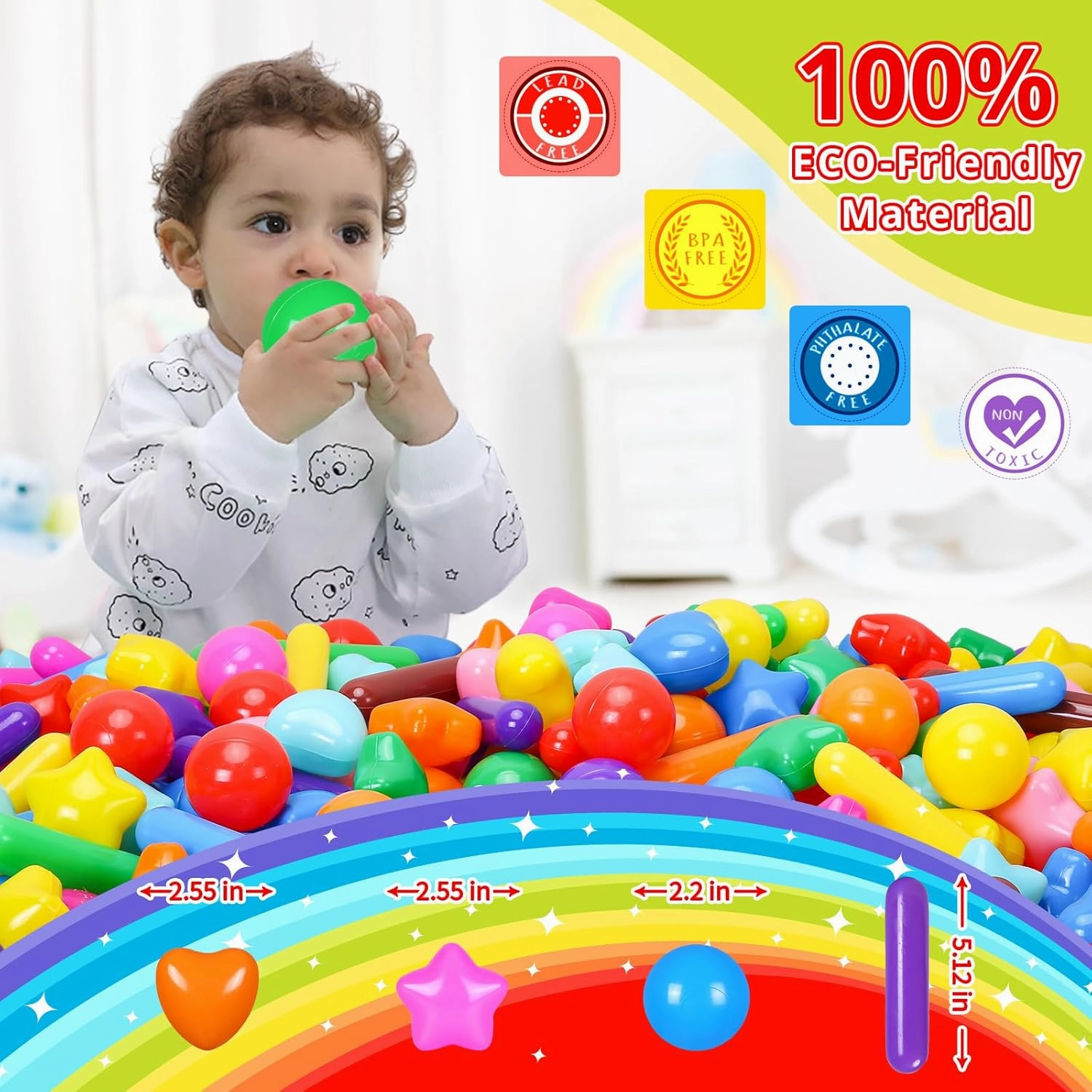 STARBOLO Ball Pit Balls for Toddlers - Colorful 500 Ball Pit Balls Crush Proof Plastic Toy Balls for Toddlers Ball Pits, Ball Pit Play Tent, Baby Pool Water Toys(Rainbow Colors)
