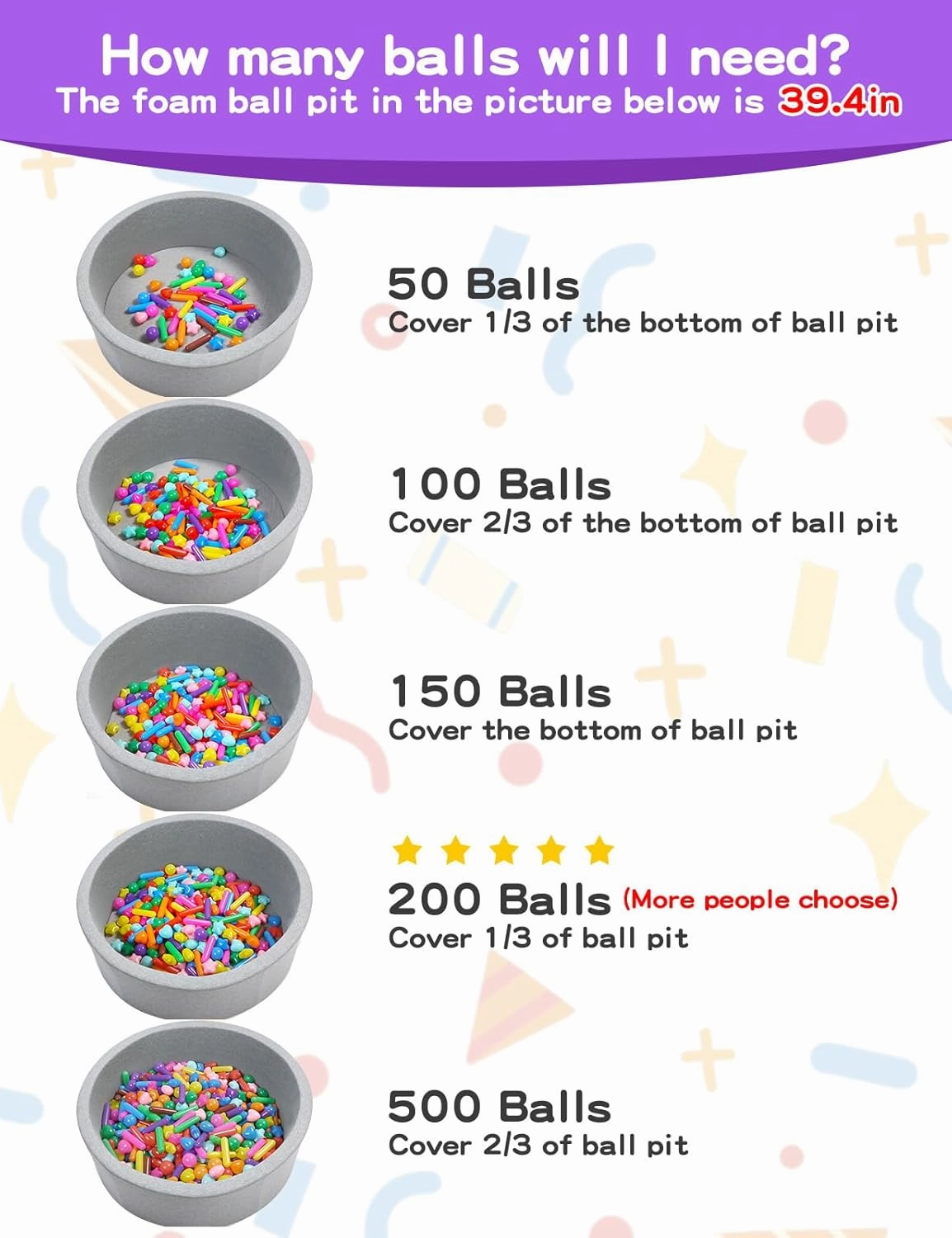 STARBOLO Ball Pit Balls for Toddlers - Colorful 500 Ball Pit Balls Crush Proof Plastic Toy Balls for Toddlers Ball Pits, Ball Pit Play Tent, Baby Pool Water Toys(Rainbow Colors)