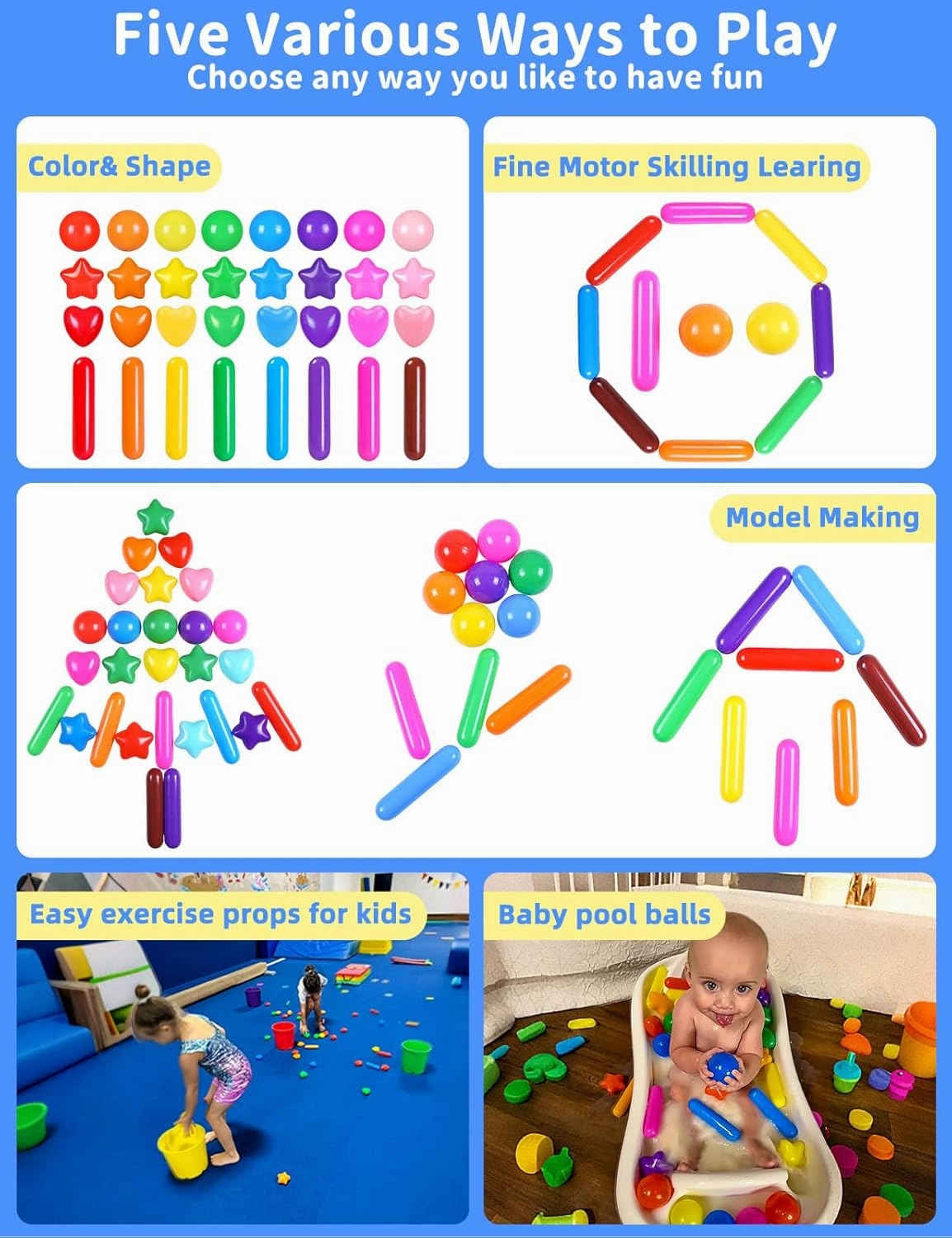 STARBOLO Ball Pit Balls for Toddlers - Colorful 500 Ball Pit Balls Crush Proof Plastic Toy Balls for Toddlers Ball Pits, Ball Pit Play Tent, Baby Pool Water Toys(Rainbow Colors)