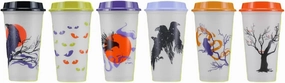 Starbucks Fall 2022 Reusable Plastic Hot Cups with Lids Glow in the Dark Halloween 6 cups 16 oz each