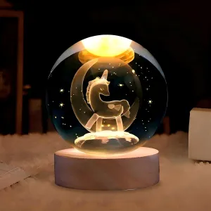 Starry Sky Lamp 3.15-inch Crystal Ball Night Light, USB Powered, Warm Lighting Colors (Unicorn) Lover's Gifts & Holiday Gifts & Bedside Table Items,Night Light for Kids,Valentine's Gift