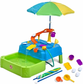 Step2 Waterpark Wonders Two-Tier Water Table, Kids Water Activity Sensory Playset, Comes with Umbrella, Summer Outdoor Toys, 11 Piece Water Toy Accessories, for Toddlers 1.5  Years Old