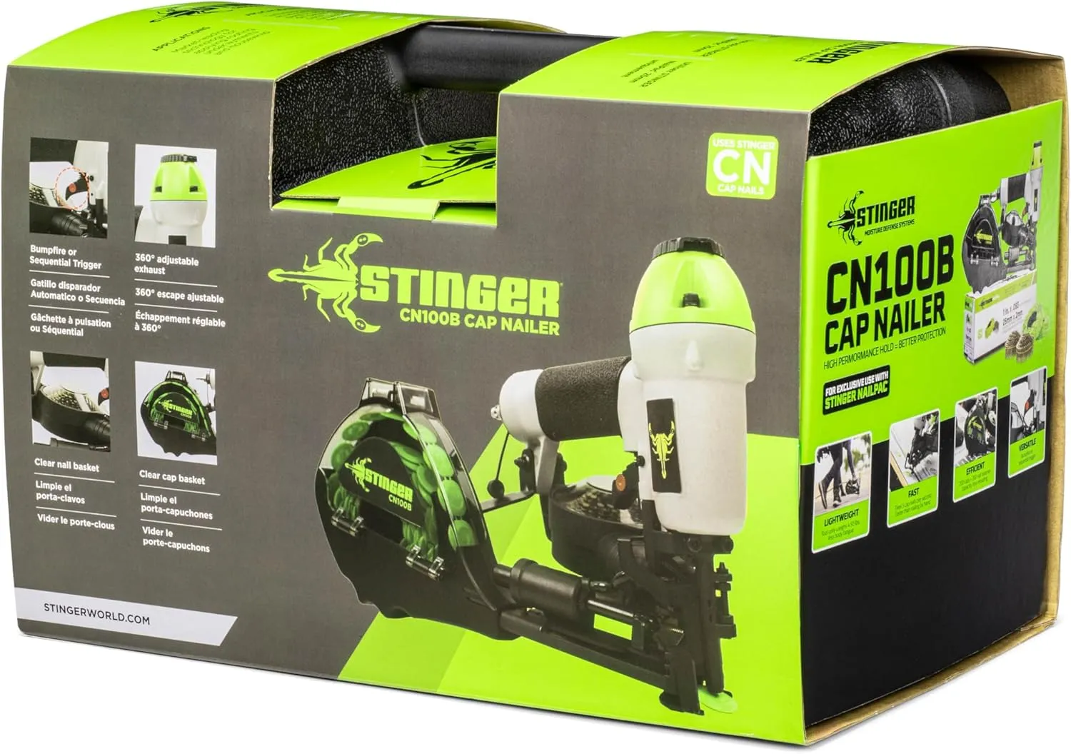 STINGER CN100B Pneumatic Cap Nailer, 1" Cap Diameter, 1" Nail Length, Collated Cap Nails for Roofing Underlayment & House Wrap (0136252)