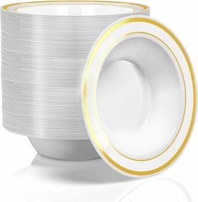 Stock Your Home Plastic Party Bowls (100 Pack) 12 Oz Elegant Disposable Dinnerware - Fancy Shatterproof Tableware for Catering, Holidays, Parties Supplies, Weddings, Catering, and Everyday Use (Gold)