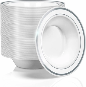 Stock Your Home Plastic Party Bowls (100 Pack) 12 Oz Elegant Disposable Dinnerware – Fancy Shatterproof Tableware for Catering, Holidays, Party Supplies, Weddings & Everyday Use (Silver)