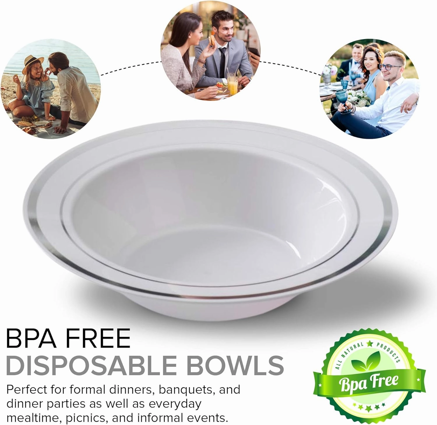 Stock Your Home Plastic Party Bowls (100 Pack) 12 Oz Elegant Disposable Dinnerware – Fancy Shatterproof Tableware for Catering, Holidays, Party Supplies, Weddings & Everyday Use (Silver)