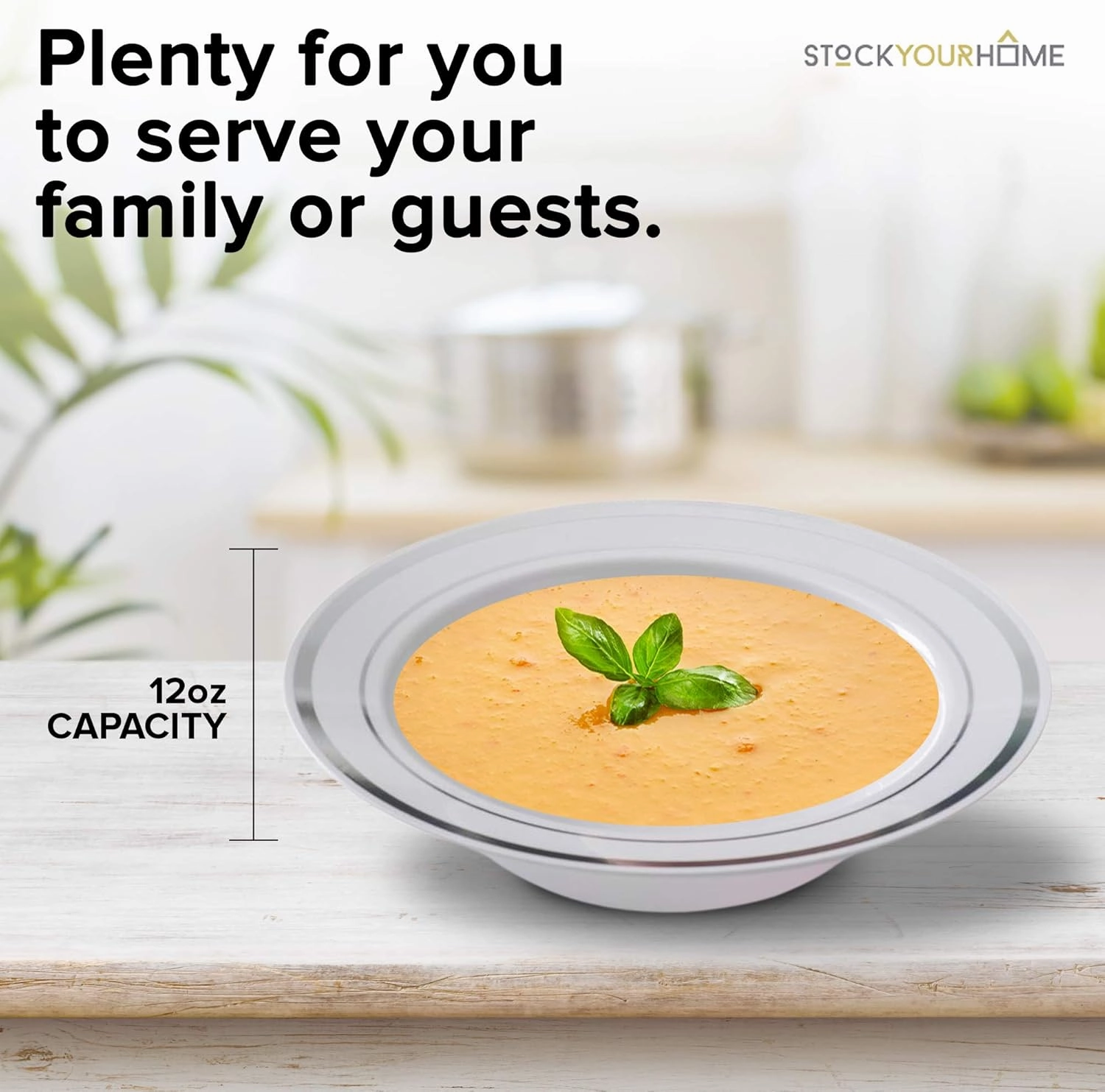 Stock Your Home Plastic Party Bowls (100 Pack) 12 Oz Elegant Disposable Dinnerware – Fancy Shatterproof Tableware for Catering, Holidays, Party Supplies, Weddings & Everyday Use (Silver)