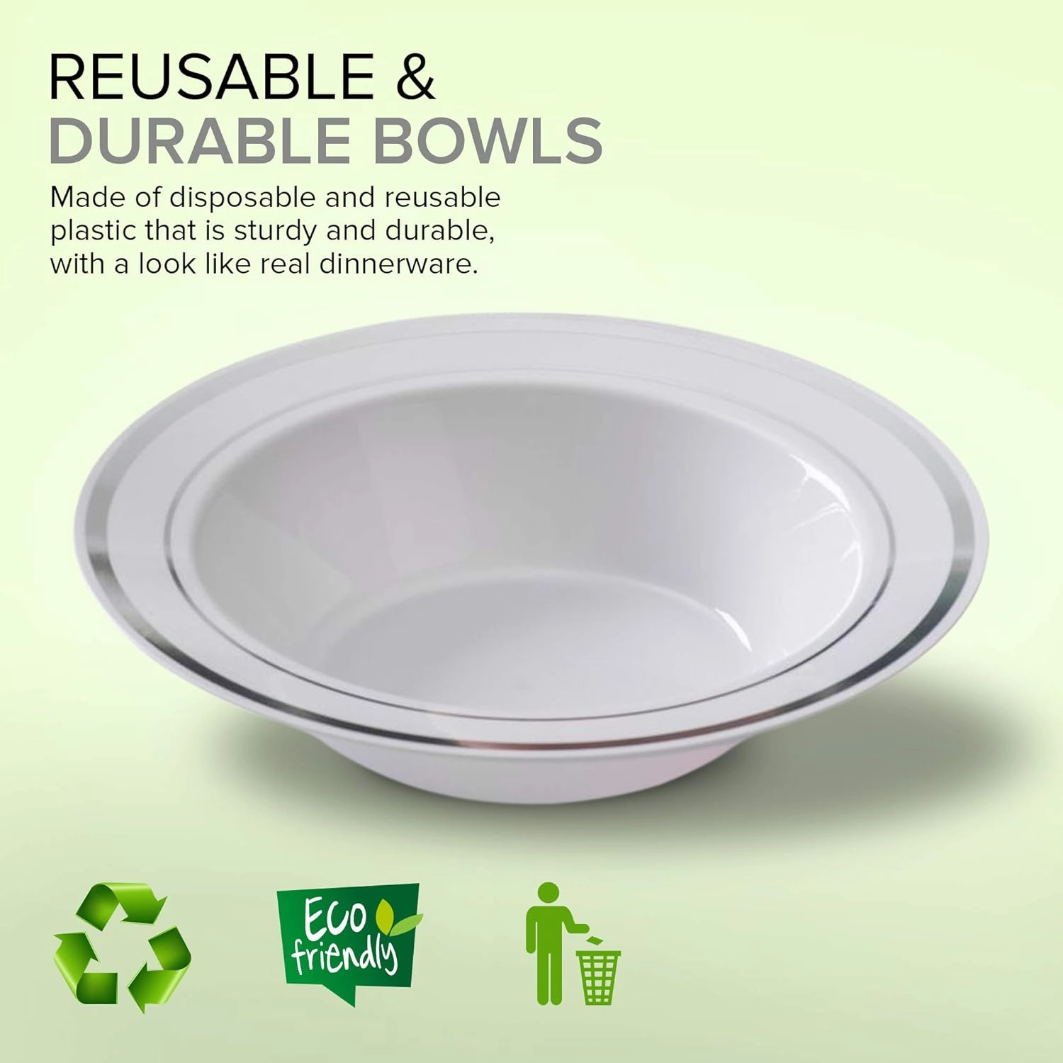 Stock Your Home Plastic Party Bowls (100 Pack) 12 Oz Elegant Disposable Dinnerware – Fancy Shatterproof Tableware for Catering, Holidays, Party Supplies, Weddings & Everyday Use (Silver)