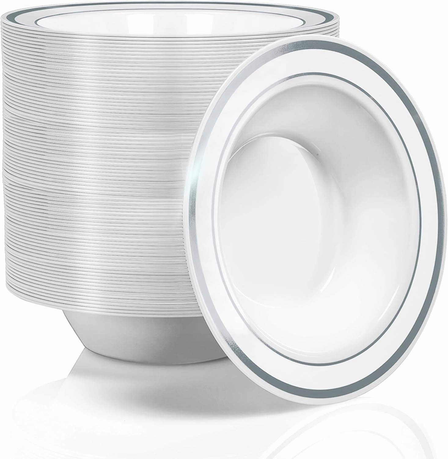 Stock Your Home Plastic Party Bowls (100 Pack) 12 Oz Elegant Disposable Dinnerware – Fancy Shatterproof Tableware for Catering, Holidays, Party Supplies, Weddings & Everyday Use (Silver)