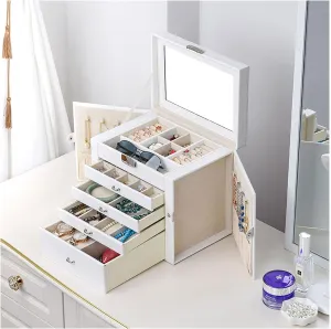 Storage Box Jewelry Organizer Jewelry Box/Organizer Mirrored Jewelry Box with Handle High Capacity Soft PU Leather Travel Storage Case for Bracelets Necklaces Rings Earrings Jewelry Box