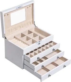 Storage Box Jewelry Organizer Women's Large Jewelry Box Mirrored Watch Organizer Necklace Ring Earring Storage Lockable Gift Case Wooden Jewelry Box Jewelry Box
